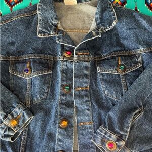 RARE 80’s JEWELED BONGO DENIM CROP JACKET 🧡💚🩷💜